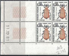 INSECTES - TAXE - N°105 -  BLOC DE 4 - COIN DATE - 11-12-1981 - COTE 1€50. - Taxe