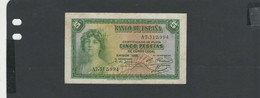 ESPAGNE - Billet 5 Pesetas 1935 TTB/VF Pick-085 - 5 Pesetas