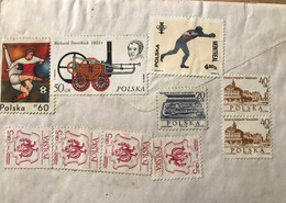 POLAND 1976, COVER USED TO GERMANY, MULTI 11 STAMP, RAILWAY ENGINE, RICHARD TREVITHICK, OLYMPIC, 1970 FOOTBALL, WORRIER, - Briefe U. Dokumente