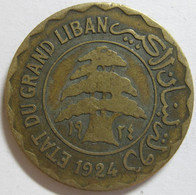 Etat Du Grand Liban 5 Piastres Syriennes 1924 , En Bronze Aluminium, Lec# 24 - Lebanon