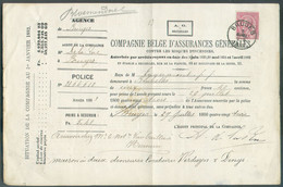 N°46 - 10 Centimes Rouge Obl. Sc BRUGES 3 Avril 1883 Sur Reçu De La Cie D'assurances Générales - Verso : Sc BLOEMENDAEL - 1884-1891 Leopold II