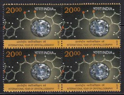 India MNH 2014,  Block Of 4, Crystallography, Study Of Mineral, Physics, Chemistry, Biology. Medicine, Pharmacy, X-Ray - Blokken & Velletjes