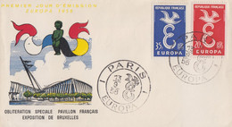 Enveloppe  FDC  1er  Jour   FRANCE    Paire   EUROPA   PARIS   Exposition  Universelle  De   BRUXELLES   1958 - 1958 – Brussels (Belgium)