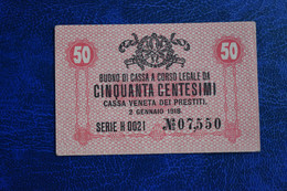 Banknotes Italy 50 Centesimi CVP - Austrian Occupation 1918 VF/EF - Occupation Autrichienne De Venezia