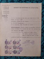 Acte état-civil Candé (M.et L.)1956 Pour MENARD Madeleine Raymonde Née En 1921 Avec 6 Timbres Fiscaux - Genealogía/Historias De Familia