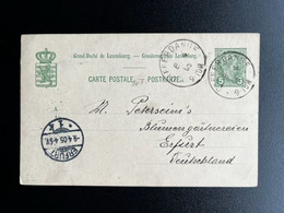 LUXEMBURG 1905 POSTCARD DIFFERDANGE TO ERFURT 08-04-1905 LUXEMBOURG - 1895 Adolphe Right-hand Side