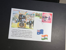 (2 P 7) Australia Prime Minister Albanese Visit To India (with India COVID-19 Stamp + OZ Stamp) 8-3-2023 - Lettres & Documents
