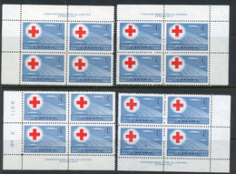 Canada 1952 MNH Plate Blocks Red Cross Symbol - Unused Stamps