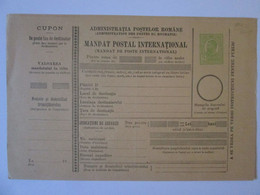 Roumanie Mandat-Poste International Timbre 5 Bani Non Voyagee 1910/Romania Unused International Money Order 1910 - Brieven En Documenten