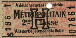 Ancien Ticket Du Métropolitain De Paris. - Ohne Zuordnung