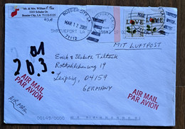 LOVE-ROSES-34 C-POSTMARK BOSSIER CITY-AIRMAIL-USA-UNITED STATES-2001 - Lettres & Documents