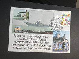 (2 P 17) Australia Prime Minister Albanese Visit To India Aircraft Carrier INS Vikrant R11 (OZ Stamp) - Lettres & Documents