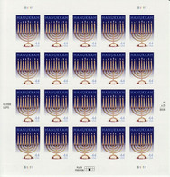 Hanukkah, 2009, USA, Full Sheet, Self-adhesive, Judaica, Menorah, Religion - Neufs