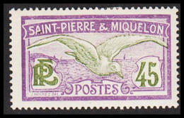 1909-1917. SAINT-PIERRE-MIQUELON. 45 C. Seagoul. Hinged.  - JF530174 - Brieven En Documenten