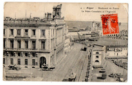 Algérie-ALGER-Boulevard De France-Palais Consulaire Amirauté (tramway,attelages,Imprimerie Jourdan)    éd  J . Bringau - Algerien