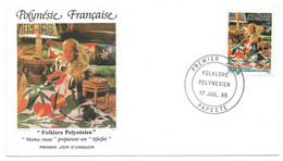 ENVELOPPE PREMIER JOUR FDC / MAMA RUAU TIFAIFAI FOLKLORE POLYNESIEN / POLYNESIE FRANCAISE 1986 - Covers & Documents