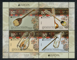Macedonia 2014 Europa CEPT Music Instruments Tambourine Bagpipes Fiddle, Block Souvenir Sheet From The Booklet MNH - 2014