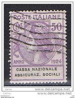 REGNO:  1924  CASSA  NAZIONALE  ASSICURAZ. SOCIALI  -  50 C. VIOLETTO  US. -  SASS. 28 - Assurés