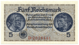 5 REICHSMARK OCCUPAZIONE TEDESCA ITALIA REICHSKREDITKASSEN 1943 FDS - Occupation Alliés Seconde Guerre Mondiale