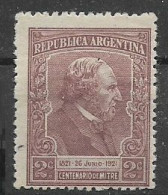 ARGENTINA  1921 CENTENARIO DELLA NASCITA DEL GENERALE BARTOLOME' MITRE YVERT. 256 MLH VF - Unused Stamps