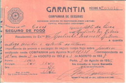 Portugal , GARANTIA  Seguros , Receipt Of Insurance , 1936 , Printed By Lisboa & Ferreira , Orange  , Mod. 15  6-1933 - Portugal