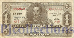 BOLIVIA 1 BOLIVANO 1952 PICK 128c VF - Bolivie