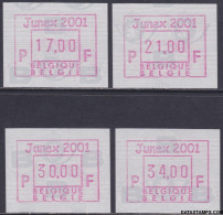 België 2001 - Mi:autom 46, Yv:TD 54, OBP:ATM 106 Set, Machine Stamp - XX - Junex 2001 - Mint