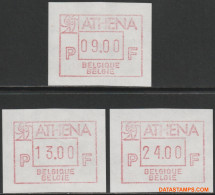 België 1988 - Mi:Autom 12, Yv:TD 18, OBP:ATM 69 Set, Machine Stamp - XX - Athena - Mint