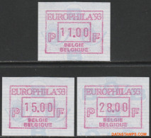 België 1993 - Mi:Autom 28, Yv:TD 37, OBP:ATM 88 Set, Machine Stamp - XX - Antwerp 93 - Neufs