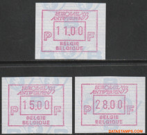 België 1993 - Mi:Autom 29, Yv:TD 38, OBP:ATM 89 Set, Machine Stamp - XX - Europhila 93 - Mint