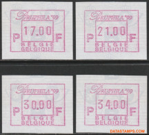 België 1999 - Mi:autom 40, Yv:TD 49, OBP:ATM 100 Set, Machine Stamp - XX - Bruphila 99 - Mint