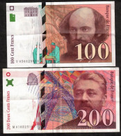 FRANCE - Lot De 2 Billets Français - 100F Cézanne 1998 - 200F Eiffel 1996 - TTB/TTB+ - Unclassified