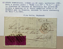 Stato Pontificio Sa.28=1600€ SPL ! (EX PROVERA) ROMA 1870 Lettera>Paris FRANCIA (France Lettre Pontifical States Cover - Kirchenstaaten