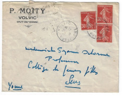 VOLVIC Puy De Dôme Lettre Entête MOITY 30c Semeuse X3 Yv 360 Tf 17 11 1938 - 1921-1960: Modern Tijdperk