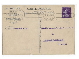 PARIS POSTES Carte Postale Entête BENOIT Dactylo-Carte BREVETEE Copies 40c Semeuse Yv 236 Ob Krag 4 Lignes égales A00852 - 1877-1920: Semi-Moderne