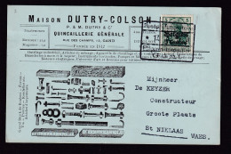 DDDD 838 --  Carte Illustrée TP Germania GENT 1916 - Censure Dito - Entete Maison Dutry-Colson , Quincaillerie Générale - OC26/37 Etappengebiet