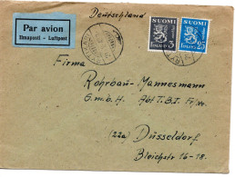64615 - Finnland - 1953 - 25Mk Wappenloewe MiF A LpBf RYTIKARI -> Westdeutschland - Covers & Documents