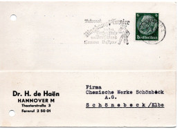 64643 - Deutsches Reich - 1937 - 6Pfg Hindenburg EF A Kte HANNOVER - ... RINGKAMPF-TURNIER ... -> Schoenebeck, Lochung R - Worstelen