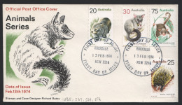 1974 Animals Wombat, Anteater, Possum, Glider   On Official  Unaddressed  FDC - Premiers Jours (FDC)