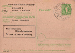 ! 1946 AM Post Ganzsache Mit Privatzudruck BdPH Duisburg, Sonderstempel - Covers & Documents