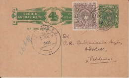 Cochin  4 Pies   Post Card  Uprated Used To Trichur   #  93140  Inde Indien  India - Cochin