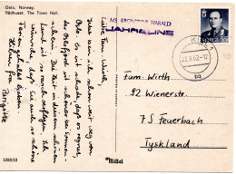 64718 - Norwegen - 1962 - 55o. Olav V EF A AnsKte Schiffspoststpl MS KRONPRINS HARALD -> KIEL -> Stuttgart (Deutschland) - Briefe U. Dokumente