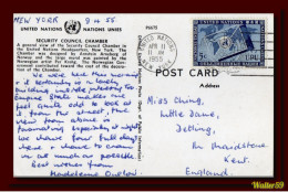 1955 United Nations NU ONU Security Council Chamber Postcard New York Posted To England 2scans - Altri & Non Classificati