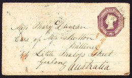 1856 Ausgeschnittene 6d Marke Auf Taxiertem Kleinen Brief Nach GEELONG, Australien. Briefklappe Fehlt. - Lettres & Documents