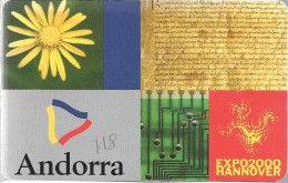 CARTE-PUCE-ANDORRE-50U-AND118-OB2-10/2000-EXPO 2000 HANNOVER-TBE - Andorra