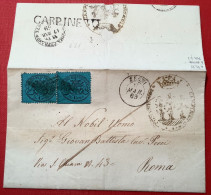 Stato Pontificio Sa.25 SPL ! RARO CARPINETO + SEGNI 1869 (EX PROVERA) Lettera>Roma (Italia Italy Cover Lazio Velettri - Papal States