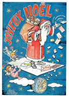 Illustrateur  BURET -1989 -" Joyeux Noel Et Bonne Année "- Père Noel ,lettres ,cadeaux, Anges - Andere & Zonder Classificatie