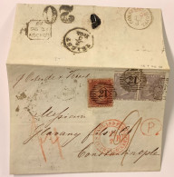 GB LONDON 1859 Via TRIEST= "20" RRR ! Ostende Aachen>CONSTANTINOPLE (cover Turkey Postvertragsstempel Österreich Brief - Lettres & Documents