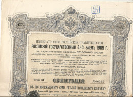 Obligation De 187 Roubles Et 50 Copecs = 500 Francs, Emprunt De L'état RUSSE 41/2 % De 1909 , Frais Fr 2.45 E - Autres & Non Classés