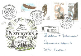 Norway 1970 European Conservation Year, Aimals, Bird, Flower, Waterfall, Registered Letter, Mi 602 - 605    FDC - Storia Postale